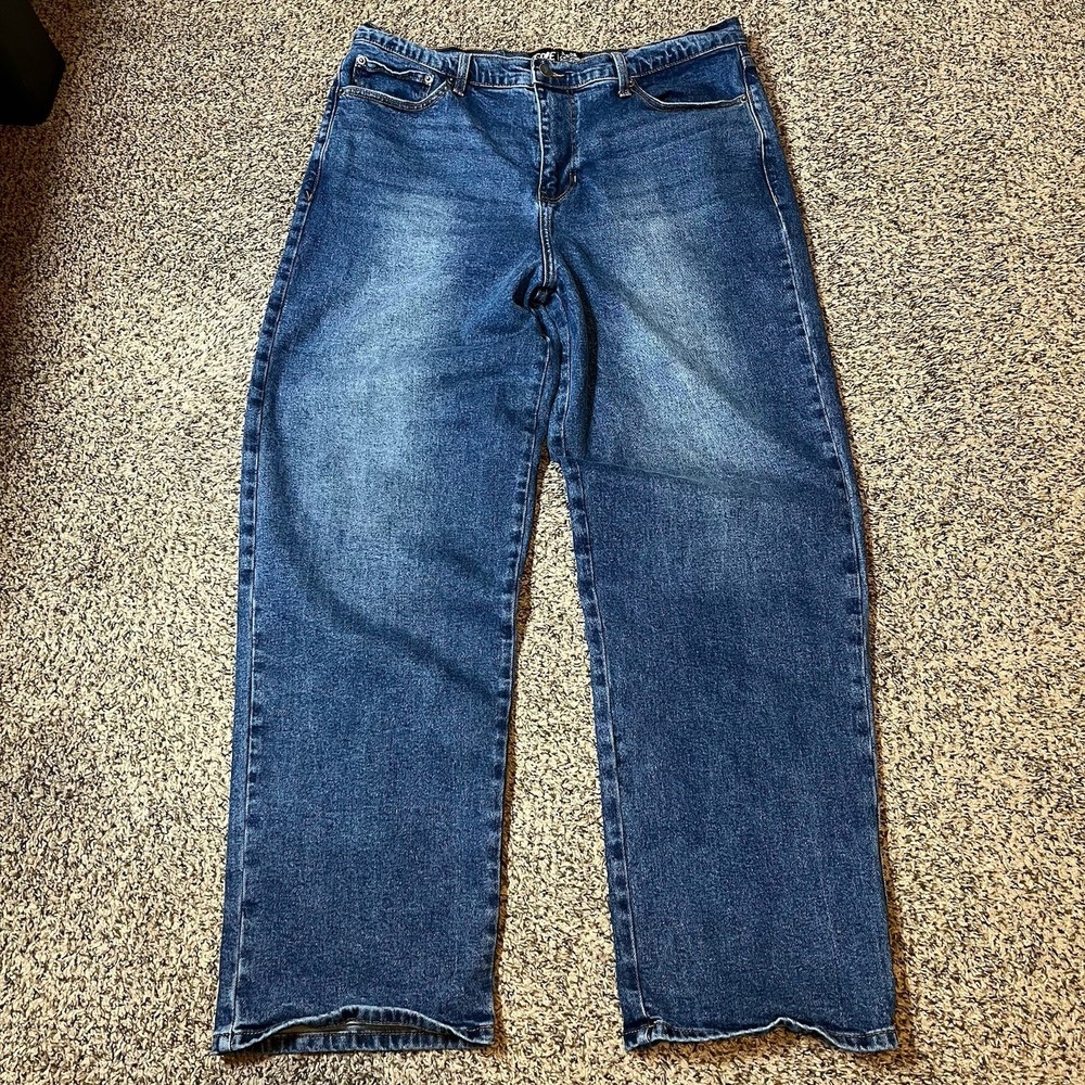 COVE Mens Baggy Jeans 36x32 Medium Blue Wash Wide Leg Stretch Denim
